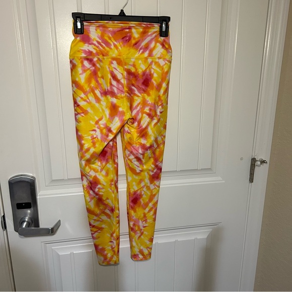 Carbon38 Printed Yellow & Pink Multi Tie-Dye High Rise 7/8 Leggings Size Small - Picture 3 of 7
